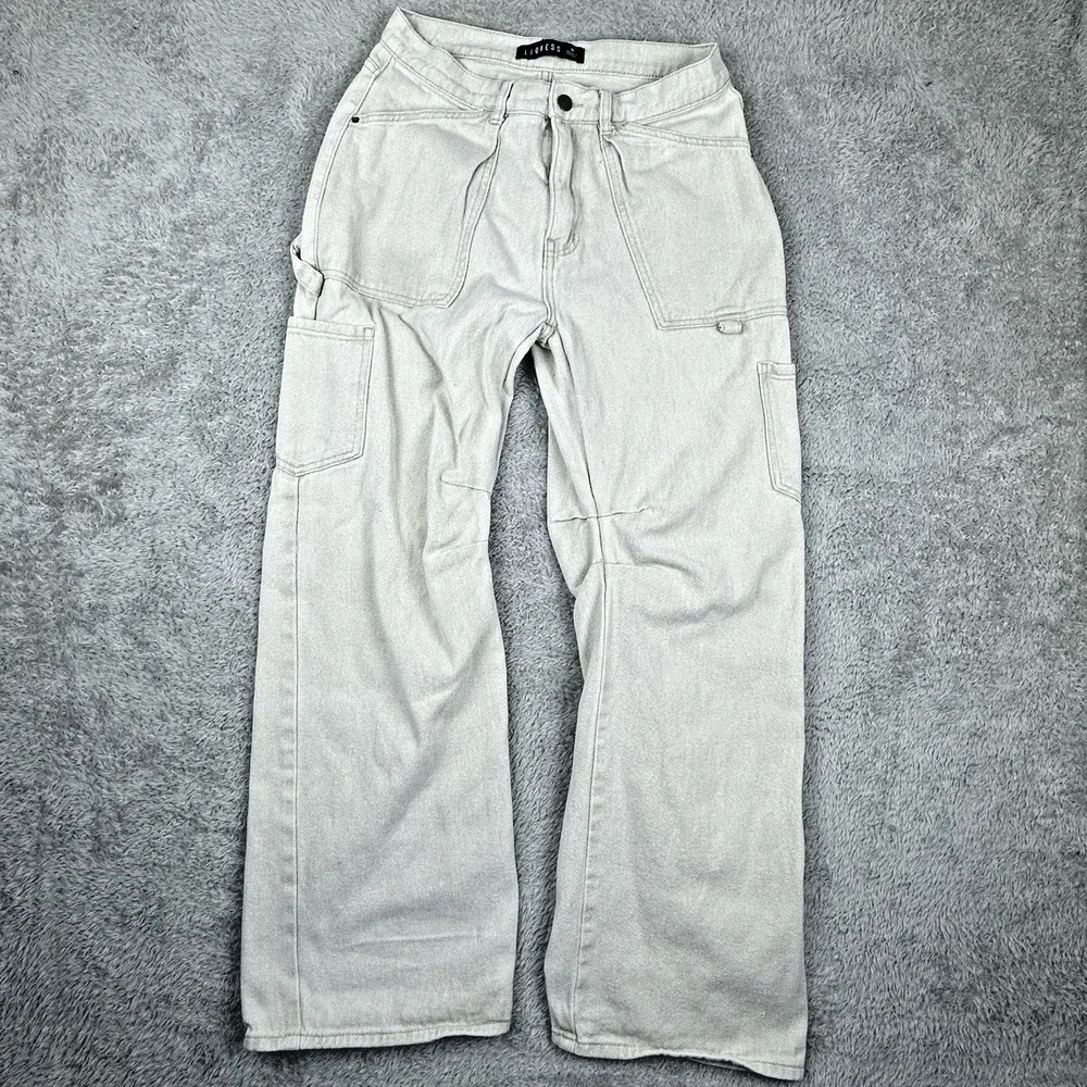 Lioness Women's M Utility‎ Barrel Leg Carpenter Jeans Beige 100% Cotton Workwear